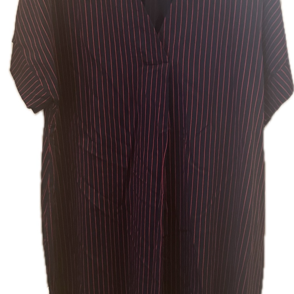 Elegant Navy and Red Striped Button Down Dress